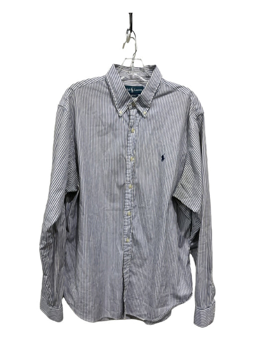 Ralph Lauren Size 17.5 White & Blue Cotton Striped Button up Long Sleeve Shirt 17.5