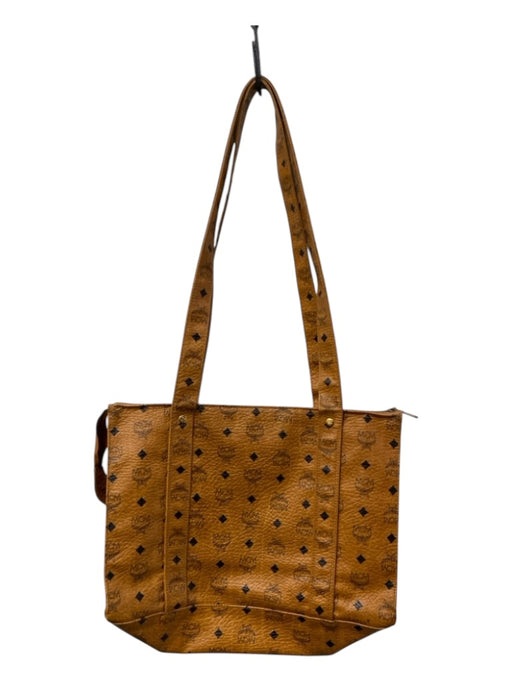 MCM Cognac Leather 2 Strap Monogram Top Zip Tote Bag Cognac / Medium