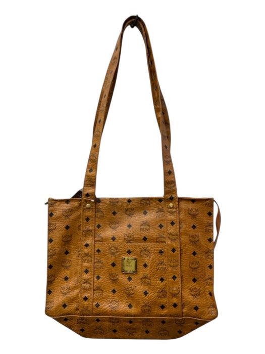 MCM Cognac Leather 2 Strap Monogram Top Zip Tote Bag Cognac / Medium