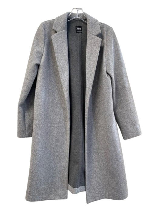 Zara Size Medium Light Gray Polyester Open Front Side Pocket Knee Length Coat Light Gray / Medium