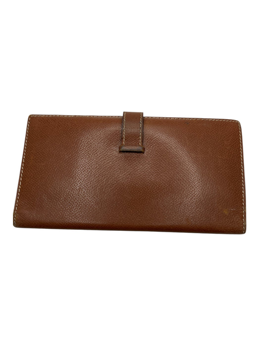 Hermes Brown Leather Silver Hardware Vintage Wallets Brown