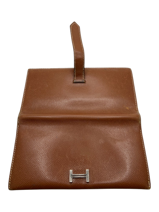 Hermes Brown Leather Silver Hardware Vintage Wallets Brown