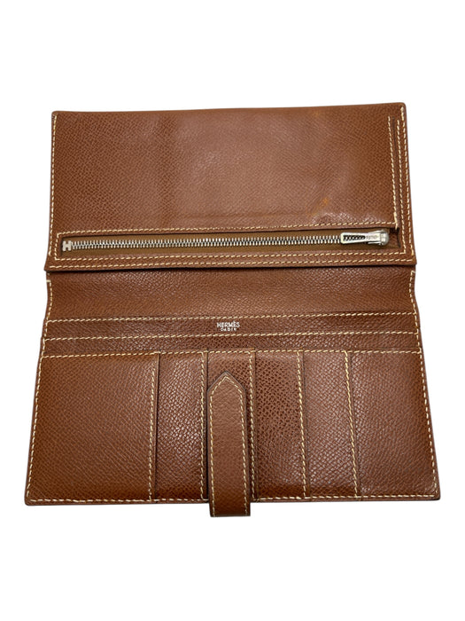 Hermes Brown Leather Silver Hardware Vintage Wallets Brown