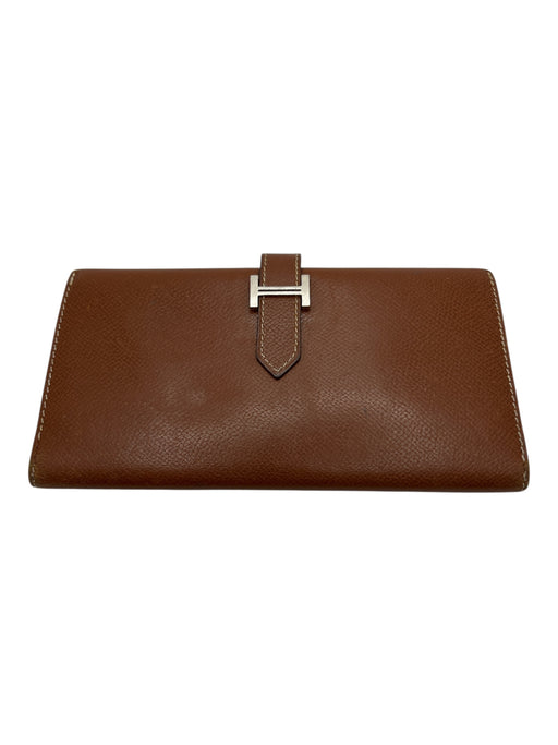 Hermes Brown Leather Silver Hardware Vintage Wallets Brown