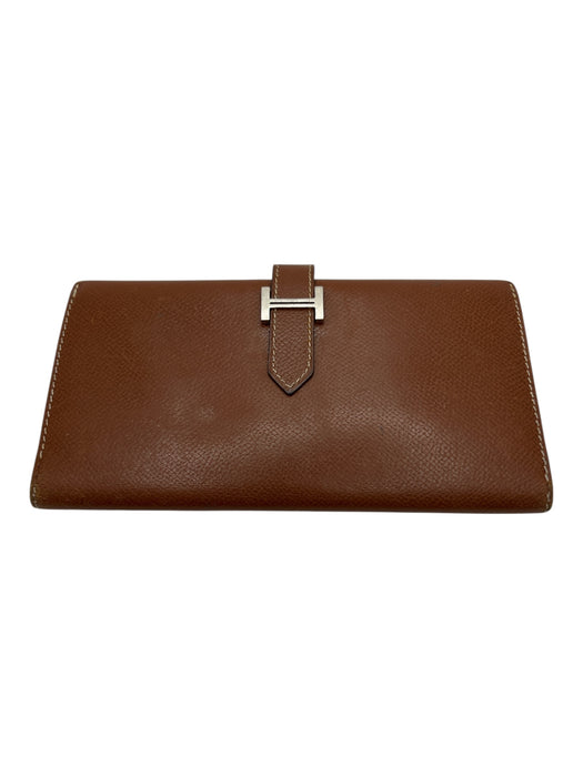 Hermes Brown Leather Silver Hardware Vintage Wallets Brown