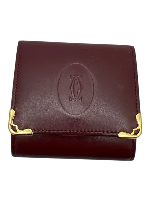 Cartier Burgundy Leather Logo Gold Hardware Change Purse Mini Wallets Burgundy