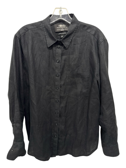 J Crew Size 10 Black Linen Button Down Long Sleeve Collared Shirt Top Black / 10