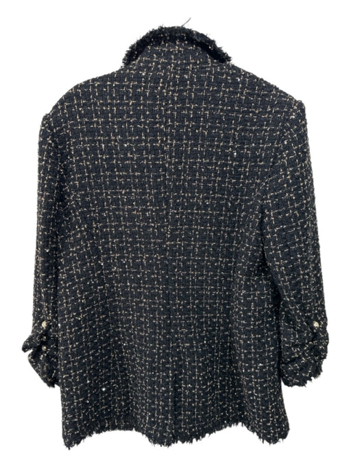 Cinq a Sept Size 12 Black & Gold Wool Blend Boucle Flap Pocket 3/4 Sleeve Jacket Black & Gold / 12