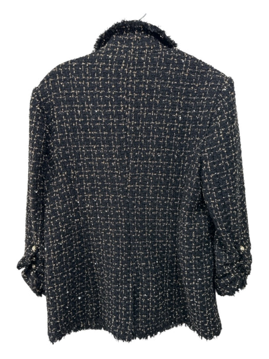 Cinq a Sept Size 12 Black & Gold Wool Blend Boucle Flap Pocket 3/4 Sleeve Jacket Black & Gold / 12