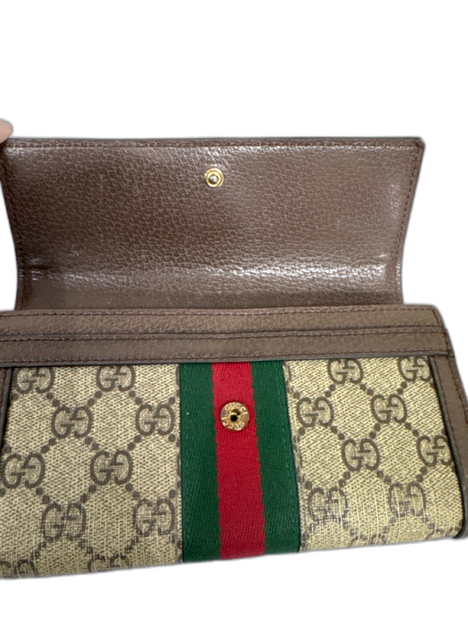 Gucci Brown, Red & Green Coated Canvas & Leather Guccissima Logo Wallets Brown, Red & Green