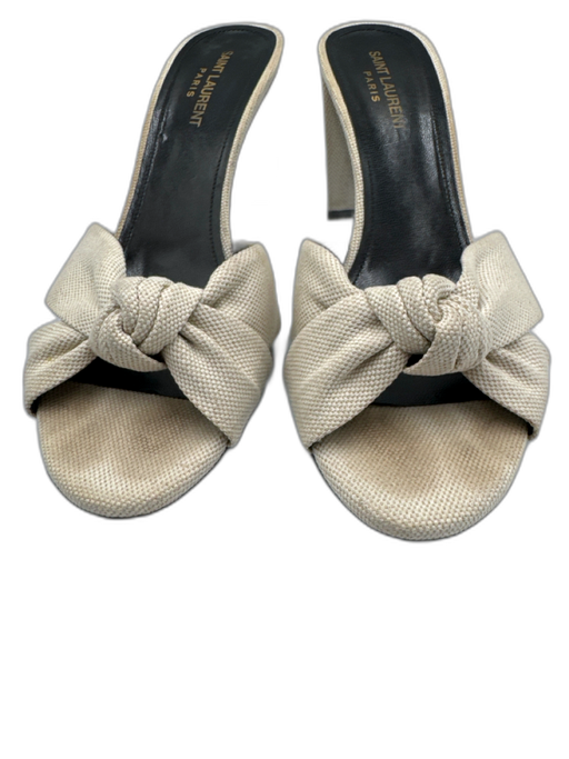 Saint Laurent Shoe Size 40 White Canvas Knot Detail Peep Toe Mules Sandals White / 40