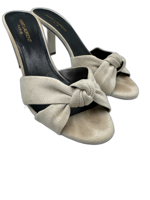Saint Laurent Shoe Size 40 White Canvas Knot Detail Peep Toe Mules Sandals White / 40