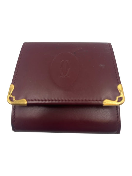 Cartier Burgundy Red Leather Gold hardware Logo Snap Closure Wallets Burgundy Red