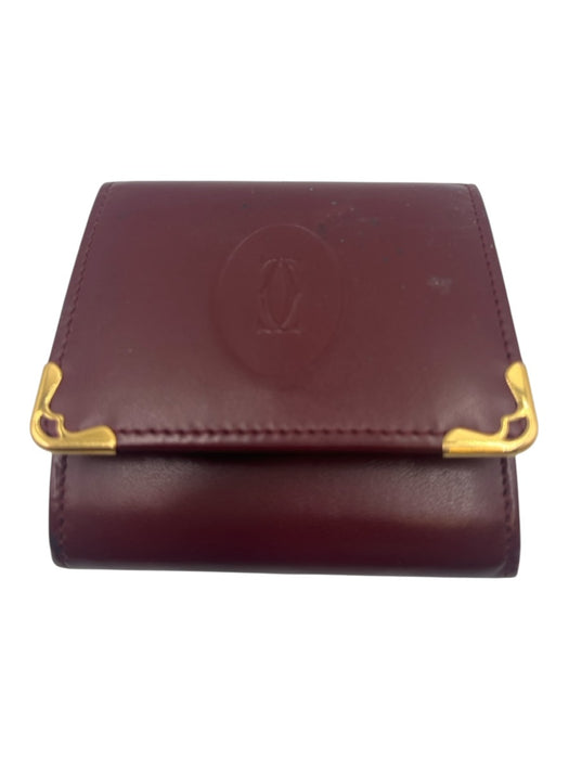 Cartier Burgundy Red Leather Gold hardware Logo Snap Closure Wallets Burgundy Red