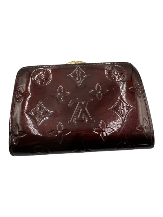 Louis Vuitton Dark Red Patent Leather Monogram Bi- Fold Coin Purse Wallets Dark Red