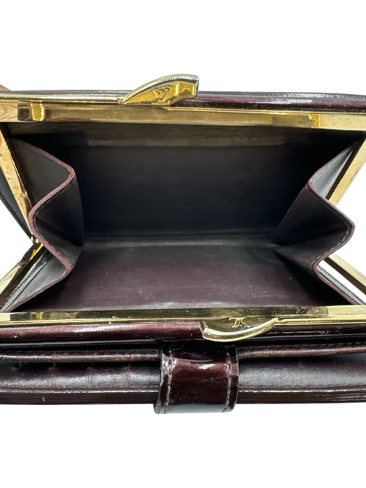 Louis Vuitton Dark Red Patent Leather Monogram Bi- Fold Coin Purse Wallets Dark Red