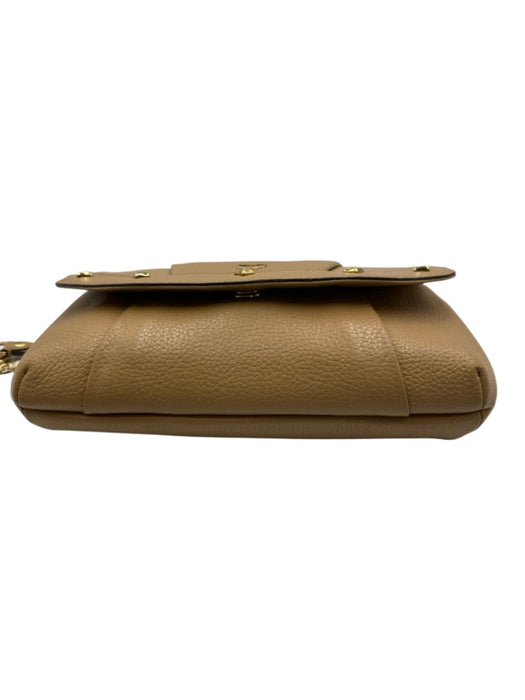 MCM Tan Pebbled Leather Magnetic Closure Shoulder Strap Studs Gold Hardware Bag Tan / S