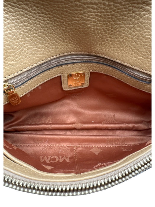 MCM Tan Pebbled Leather Magnetic Closure Shoulder Strap Studs Gold Hardware Bag Tan / S