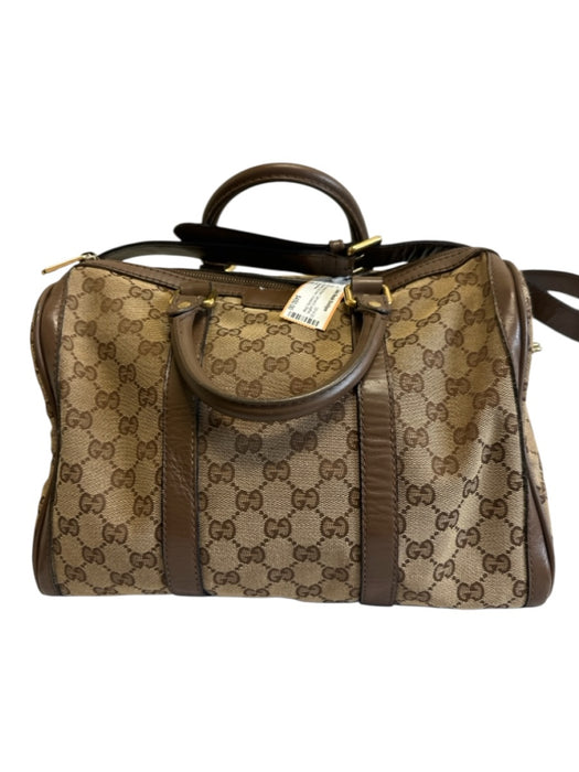 Gucci Beige & Brown Canvas & Leather Guccissima Zip Close Crossbody Strap Bag Beige & Brown / M/L