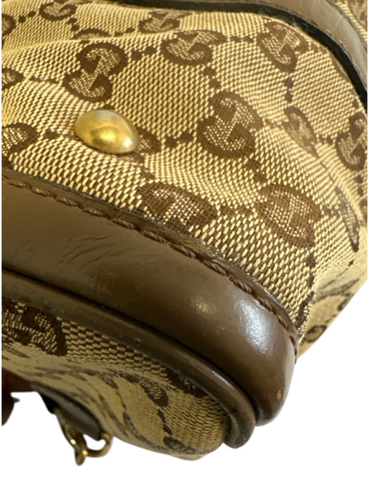 Gucci Beige & Brown Canvas & Leather Guccissima Zip Close Crossbody Strap Bag Beige & Brown / M/L