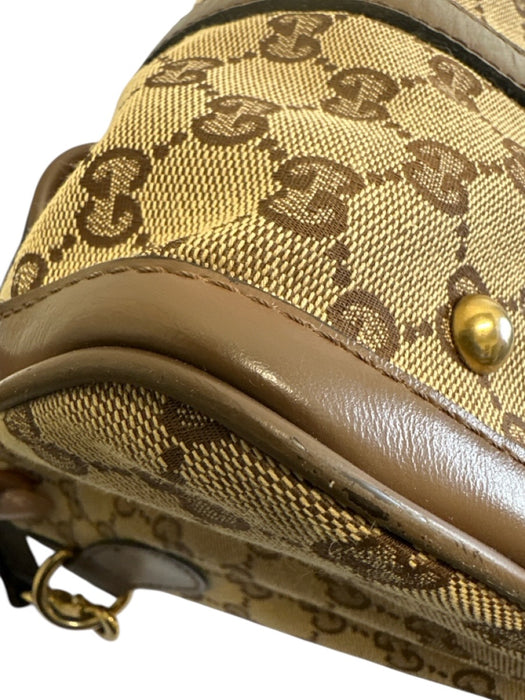 Gucci Beige & Brown Canvas & Leather Guccissima Zip Close Crossbody Strap Bag Beige & Brown / M/L