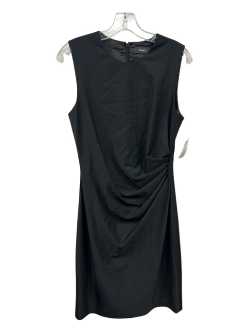 Theory Size 6 Black Wool Blend Side Pleat Sheath Knee length Dress Black / 6