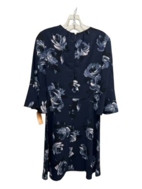 Kate Spade Size 4 Navy Blue, Black, White Polyester Floral Gathered Neck Dress Navy Blue, Black, White / 4