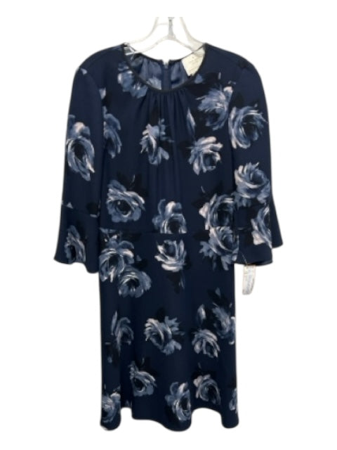 Kate Spade Size 4 Navy Blue, Black, White Polyester Floral Gathered Neck Dress Navy Blue, Black, White / 4