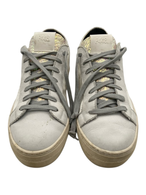 P448 Shoe Size 41 White, Gray, Beige Leather Patent Perforated Logo Sneakers White, Gray, Beige / 41