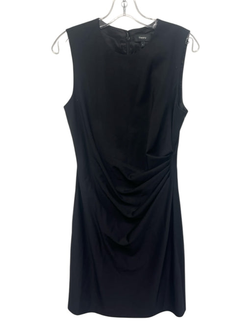 Theory Size 6 Black Virgin Wool Blend Sleeveless Side Pleat Shift Knee Dress Black / 6