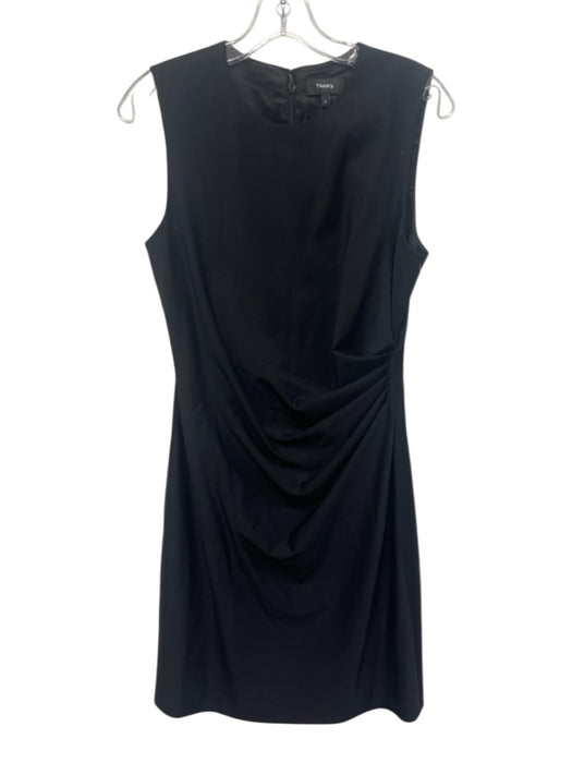 Theory Size 6 Black Virgin Wool Blend Sleeveless Side Pleat Shift Knee Dress Black / 6