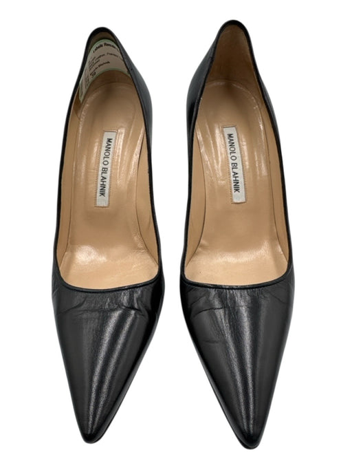 Manolo Blahnik Shoe Size 39 Black Leather Pointed Toe Mid Heel Pumps Black / 39