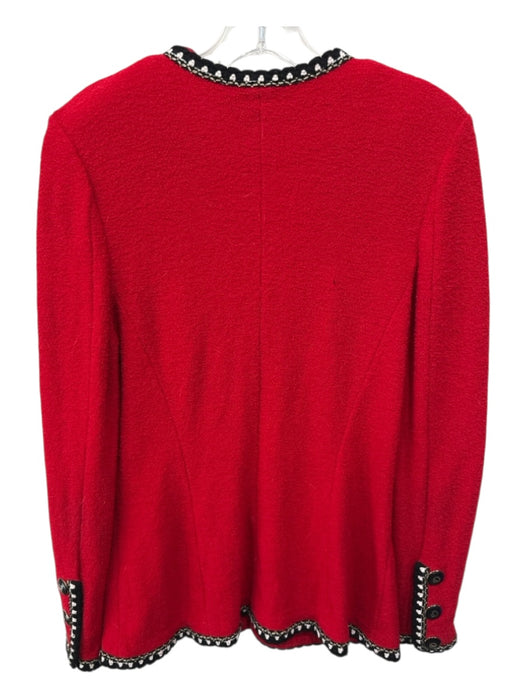 St John Collection Size 10 Red, Black, White Wool Blend Zip Front Pockets Jacket Red, Black, White / 10