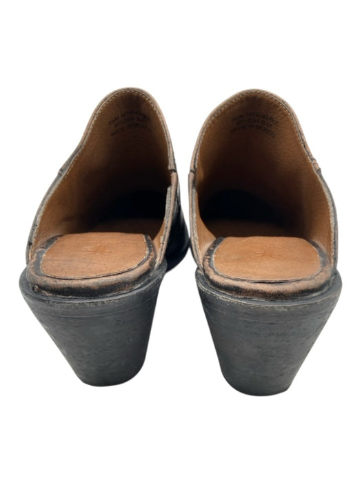 Frye Shoe Size 9.5 Black Leather Upper Almond Toe Block Heel Distressed Mules Black / 9.5