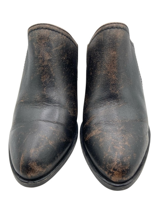 Frye Shoe Size 9.5 Black Leather Upper Almond Toe Block Heel Distressed Mules Black / 9.5