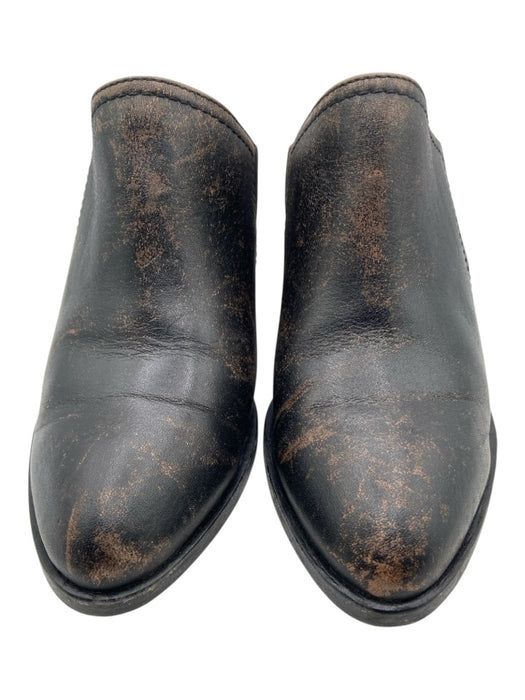 Frye Shoe Size 9.5 Black Leather Upper Almond Toe Block Heel Distressed Mules Black / 9.5