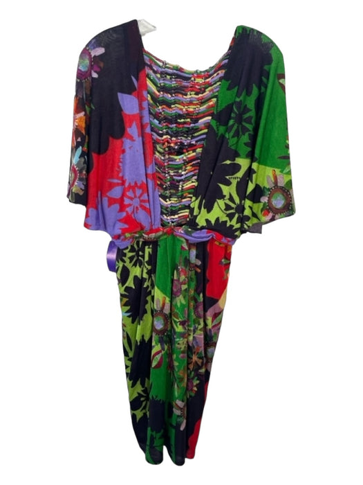 RANNA GILL Size M Black & Multi Polyester Blend Floral V Neck Above Knee Dress Black & Multi / M