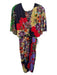 RANNA GILL Size M Black & Multi Polyester Blend Floral V Neck Above Knee Dress Black & Multi / M