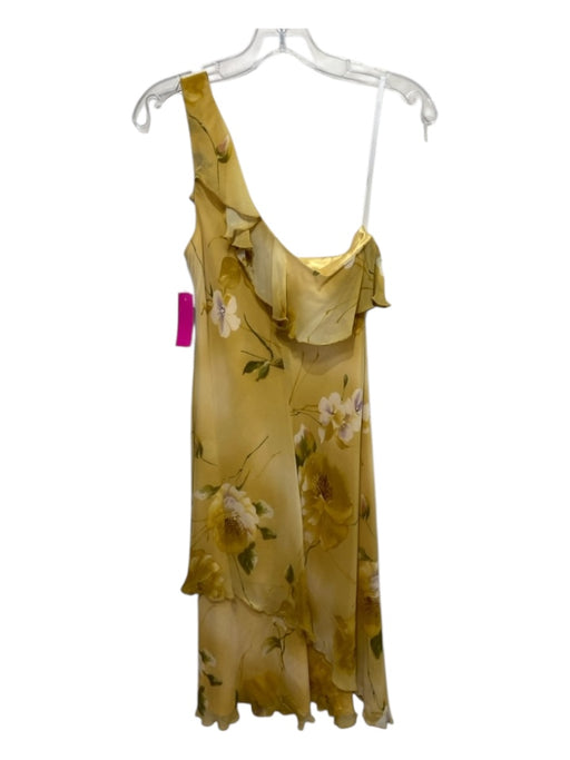 A. B. S by Allen Schwartz Size 10 Yellow & Green Silk One Shoulder Floral Dress Yellow & Green / 10
