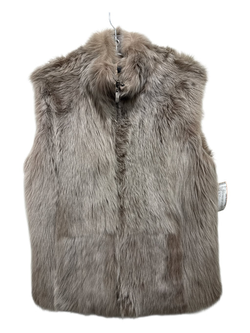 Post Card Size 8 Mocha Brown & Gray Lamb Shearling Fuzzy Suede Detail Vest Vest Mocha Brown & Gray / 8