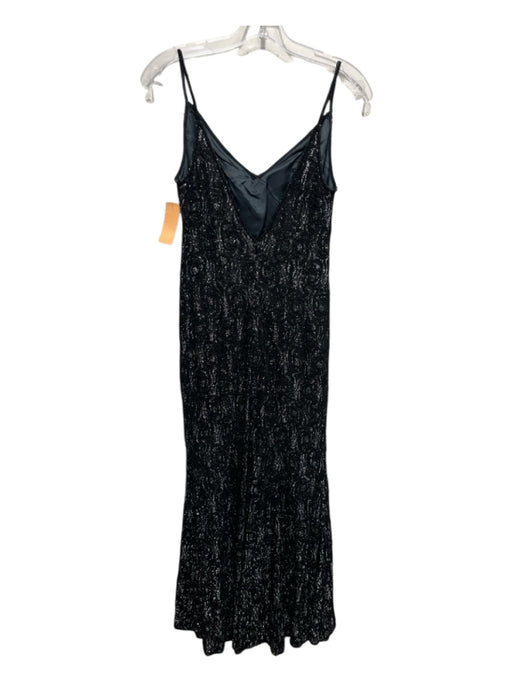 Carmen Marc Valvo Size 10 Black & Silver Rayon Blend Spaghetti Strap Beaded Gown Black & Silver / 10
