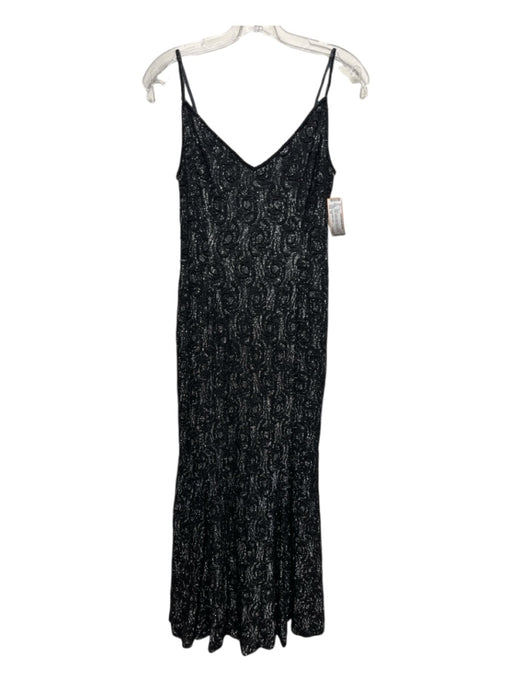 Carmen Marc Valvo Size 10 Black & Silver Rayon Blend Spaghetti Strap Beaded Gown Black & Silver / 10