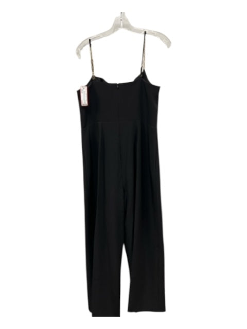 Halston Size 14 Black Polyester Blend Cowl Neck chain link strap Jumpsuit Black / 14