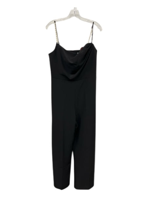 Halston Size 14 Black Polyester Blend Cowl Neck chain link strap Jumpsuit Black / 14