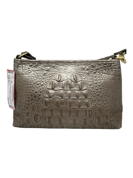 Brahmin Gray Leather Metallic Croc Embossed Zip Top shoulder bag Bag Gray / S