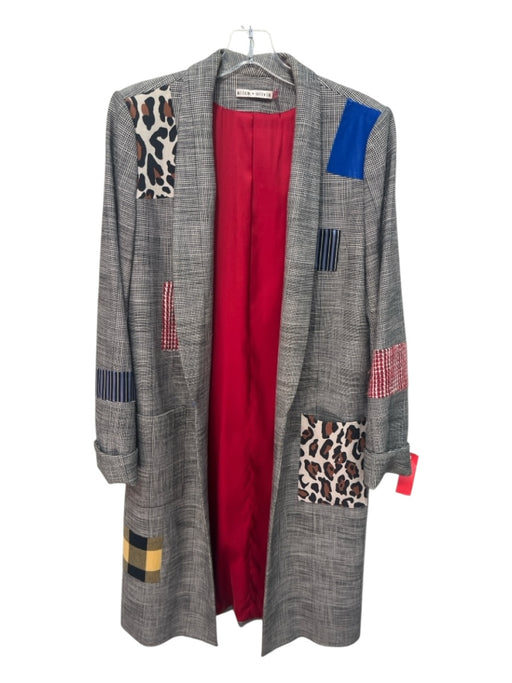 Alice + Olivia Size M Black, White, Blue, Multi Viscose Blend Patchwork Coat Black, White, Blue, Multi / M