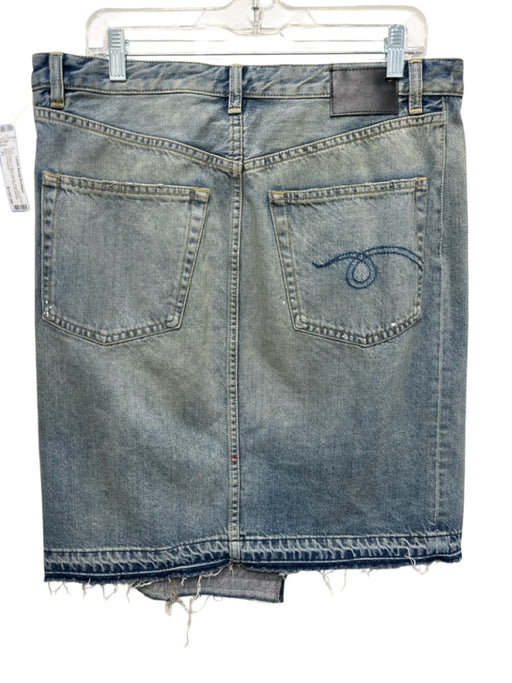 R13 Size 31 Light Wash Cotton Denim Distressed Asymmetrical Side Slit Mini Skirt Light Wash / 31