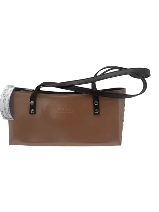 Beijo Brown Patent Leather Zip Close Stud Detail 2 Handles Bag Brown / S