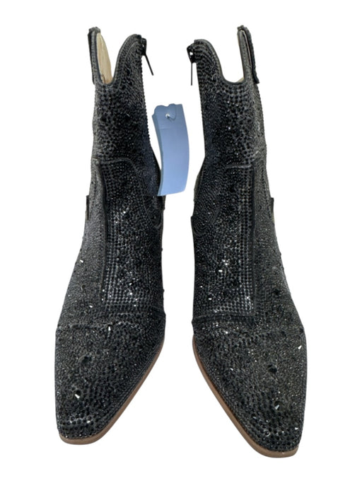 Matisse Shoe Size 9.5 Black Leather Embellished Pointed Toe Stacked Heel Boots Black / 9.5