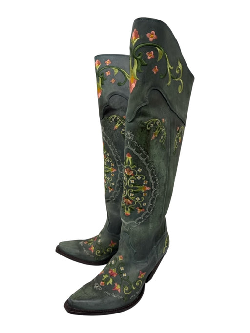 Dan Post Shoe Size 10 Green, Pink, Multi Leather Floral Embroidered Boots Green, Pink, Multi / 10